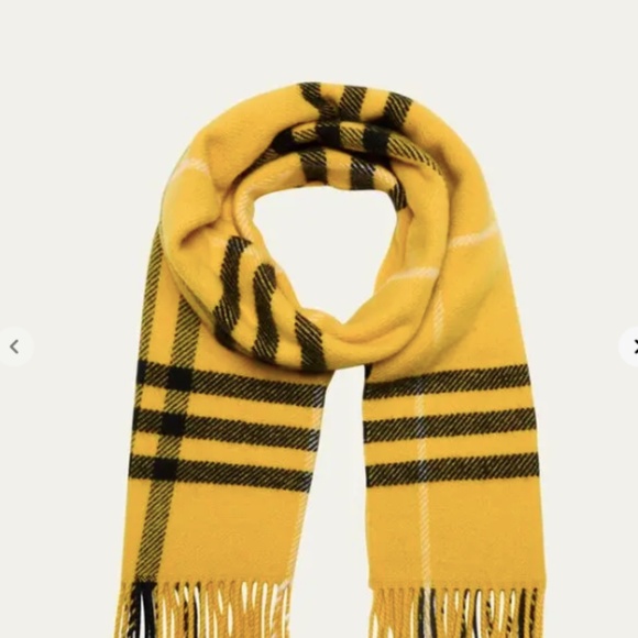 new Burberry Mustard Pear Tarta Check Cashmere/Wool Blend Scarf 78" x  12" - Picture 2 of 11